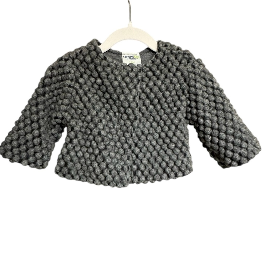 OshKosh Wool Blend Gray Jersey Knit Lined Long Sleeve Bobble Jacket Size 18M